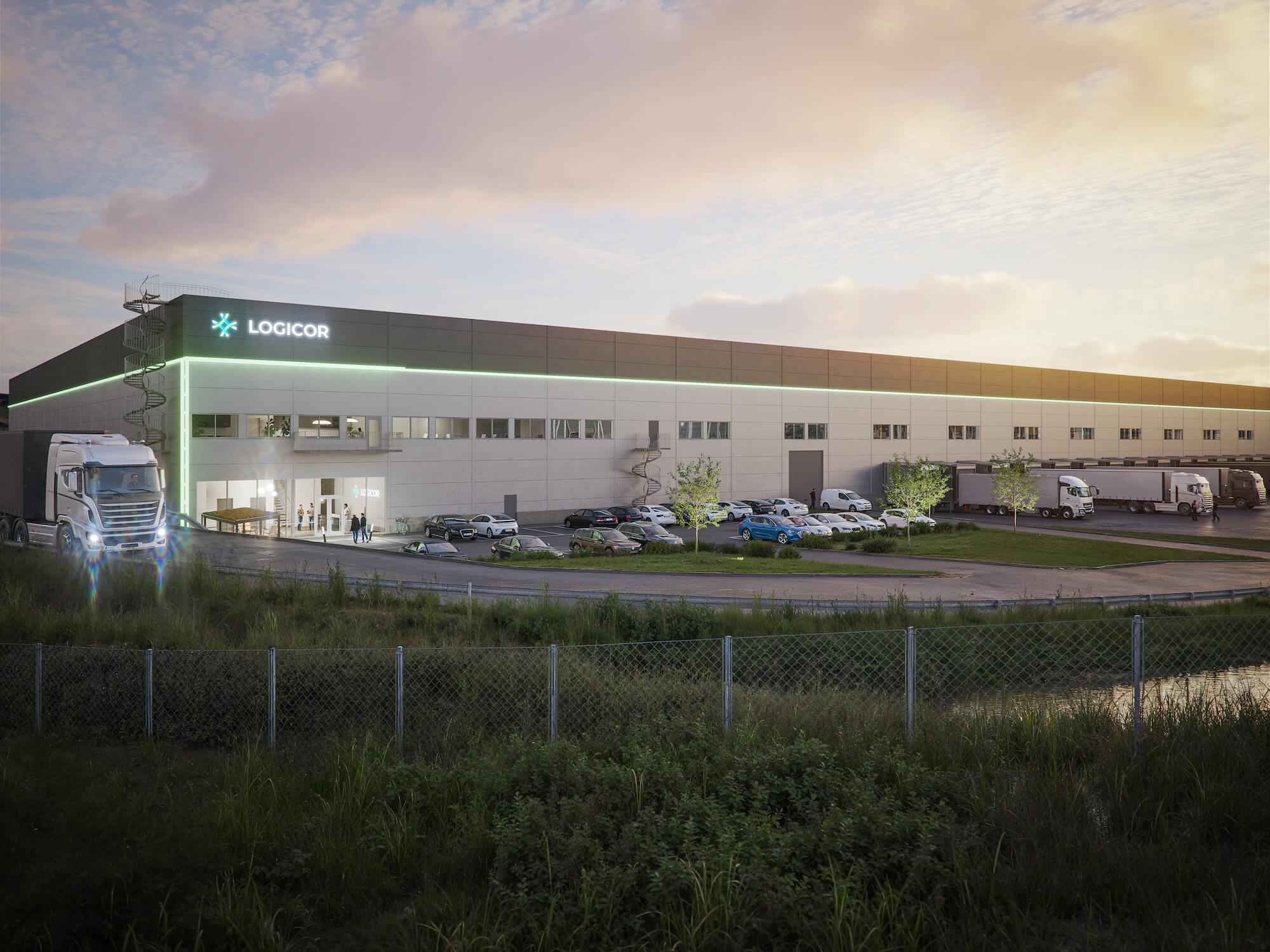 Visualiering av entré till Logicor Park Stockholm South logistiklokal i Stockholm Syd